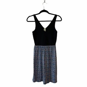 Allison Joy Black Geometric Sleeveless Fit & Flare V-neck Dress Sz S